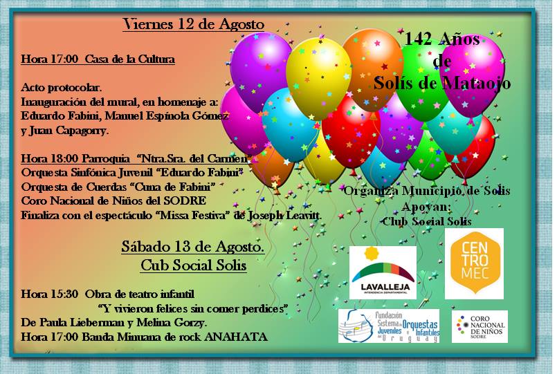 06.08.2016 Actividades en el marco del aniversario Nº142 de Solís de Mataojo 06.08.2016 Actividades en el marco del aniversario Nº142 de Solís de Mataojo