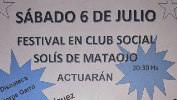 28.05.2019 Festival en Club Social Solís de Mataojo programado para el 6 de julio 28.05.2019 Festival en Club Social Solís de Mataojo programado para el 6 de julio