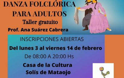 04.02.2020 Inscripciones abiertas al taller gratuito de Danza Folclórica para adultos 04.02.2020 Inscripciones abiertas al taller gratuito de Danza Folclórica para adultos